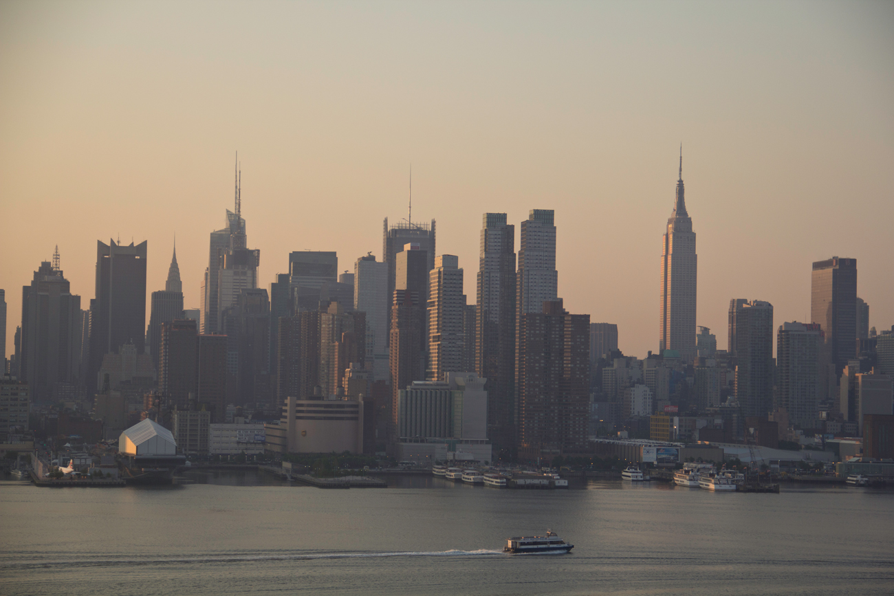 I took this photo of the Manhattan skyline from Weehawken, New Jersey at sunrise.